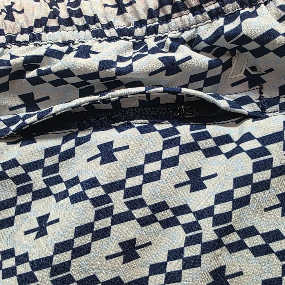 Alpine Design Swim Shorts Mens XL Blue Geometric Print Mesh Liner Zip Pocket